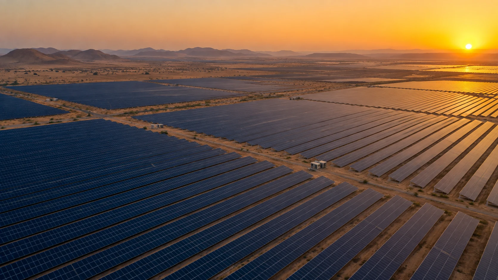 Concept utility-scale solar field at sunrise